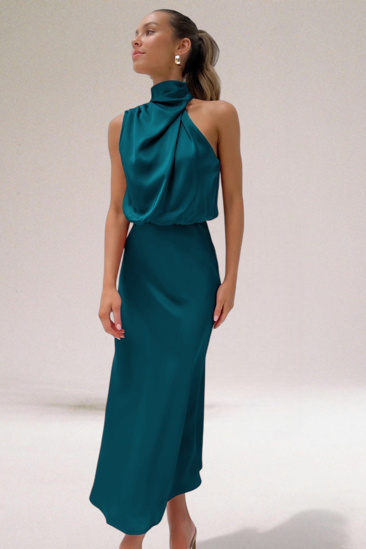 Ilse | Womenâs Blouson Halter Neck Maxi Dress