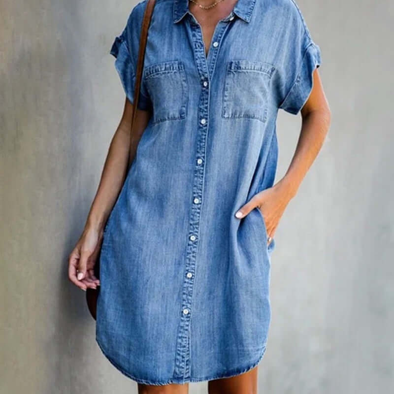 Harriet | Womenâs Short Sleeve Denim Mini Dress