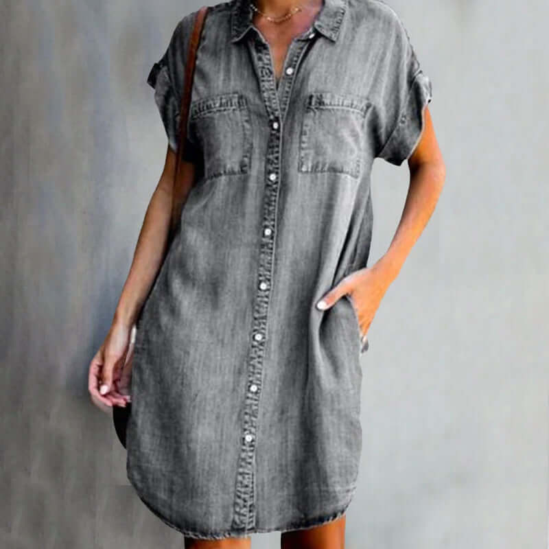 Harriet | Womenâs Short Sleeve Denim Mini Dress