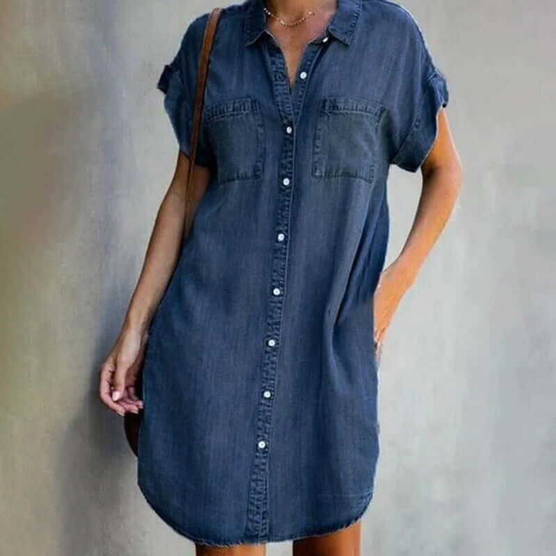 Harriet | Women’s Short Sleeve Denim Mini Dress