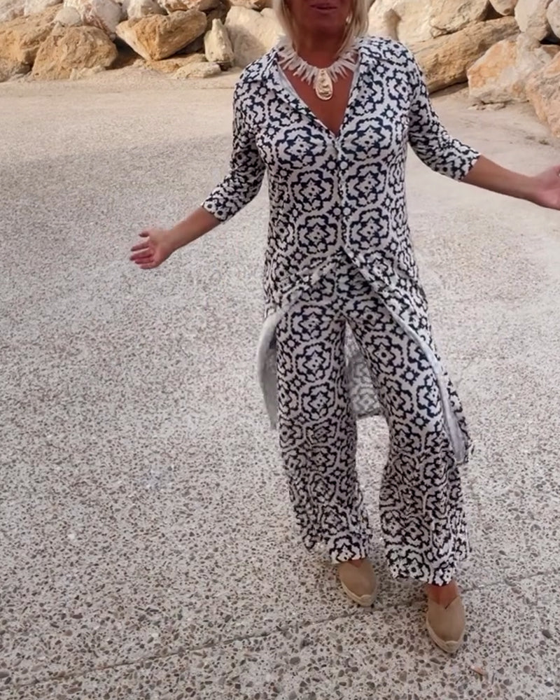 Gavriella | Womenâs Geometric V-Neck Two-Piece Set