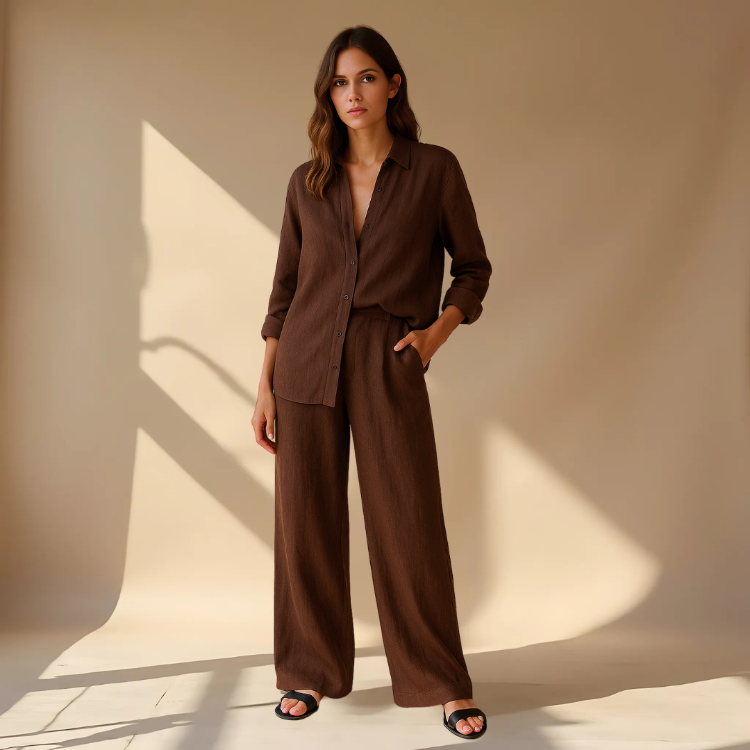 Hedda | Womenâs Linen Shirt Wide Leg Trousers Set