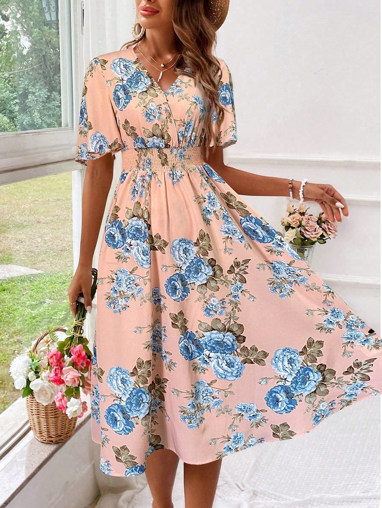Kerensa | Women’s Floral V-Neck Midi Dress