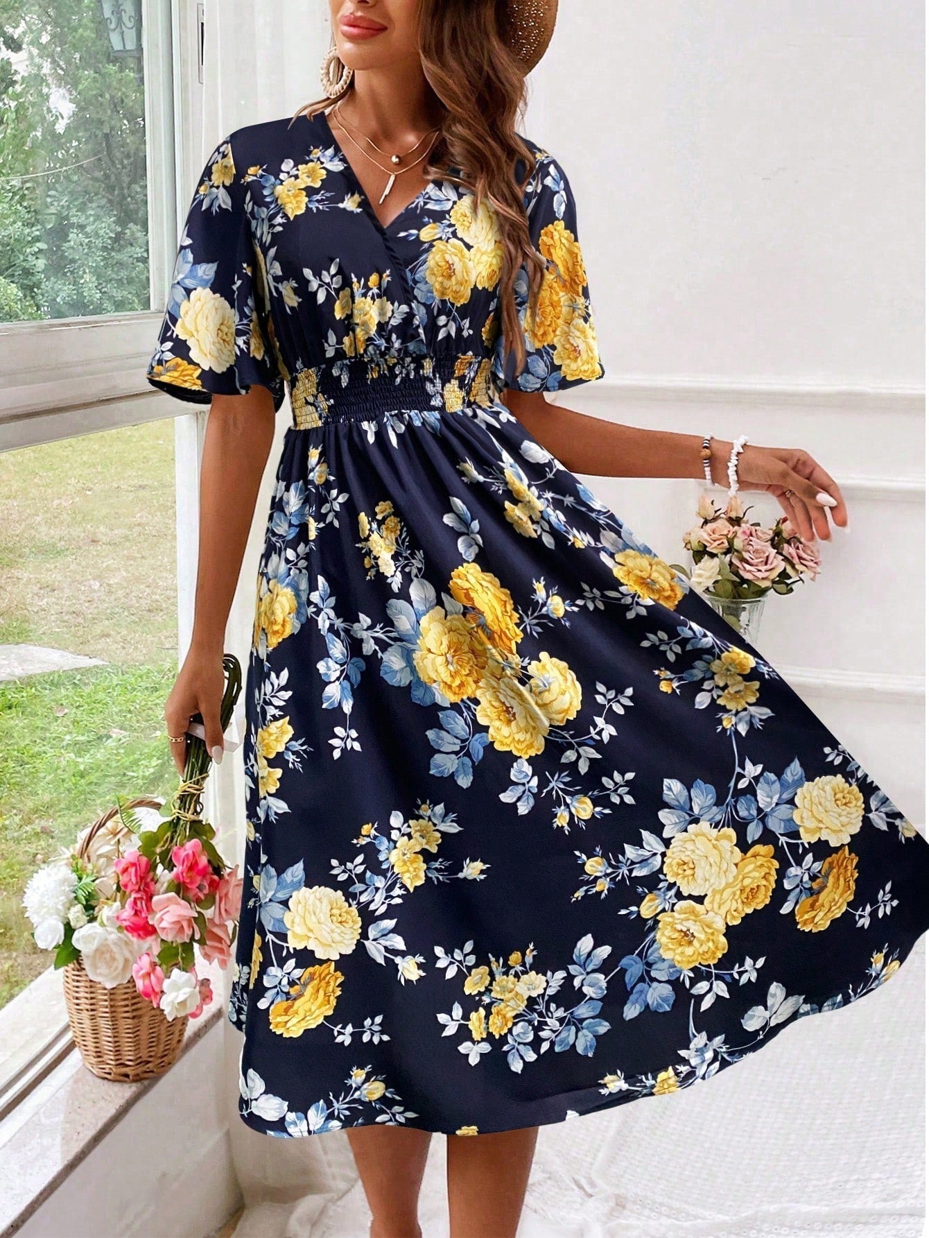 Kerensa | Women’s Floral V-Neck Midi Dress