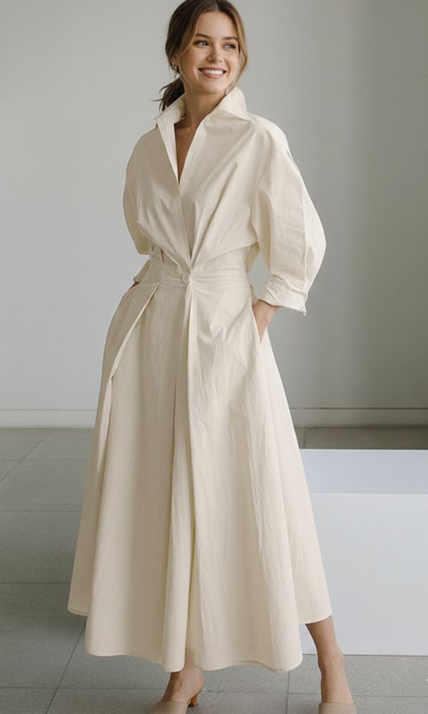 Hana | Womenâs Long Sleeve Maxi Shirt Dress