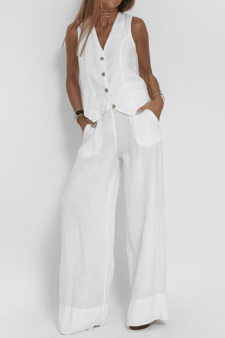 Olina | Women’s Sleeveless Wide Leg Two-Piece Set