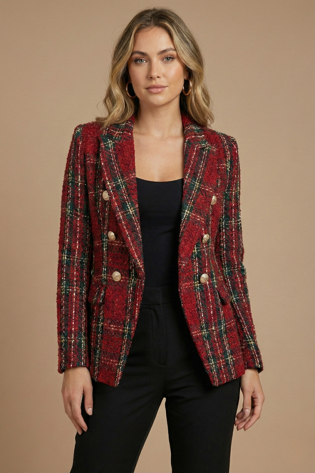Sabine | Women’s Tweed Check Double-Breasted Blazer