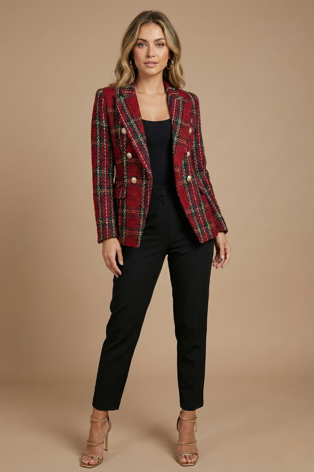 Sabine | Womenâs Tweed Check Double-Breasted Blazer