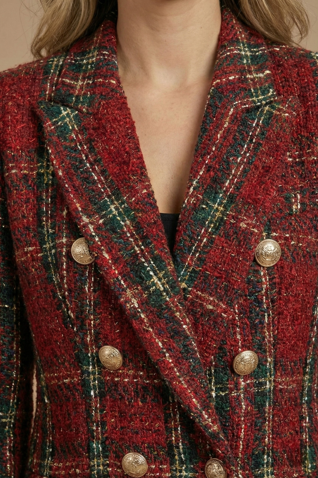 Sabine | Womenâs Tweed Check Double-Breasted Blazer