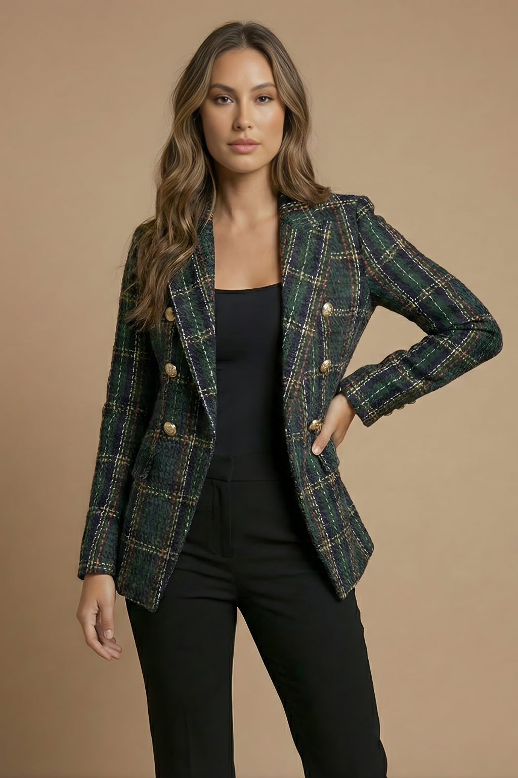 Sabine | Women’s Tweed Check Double-Breasted Blazer