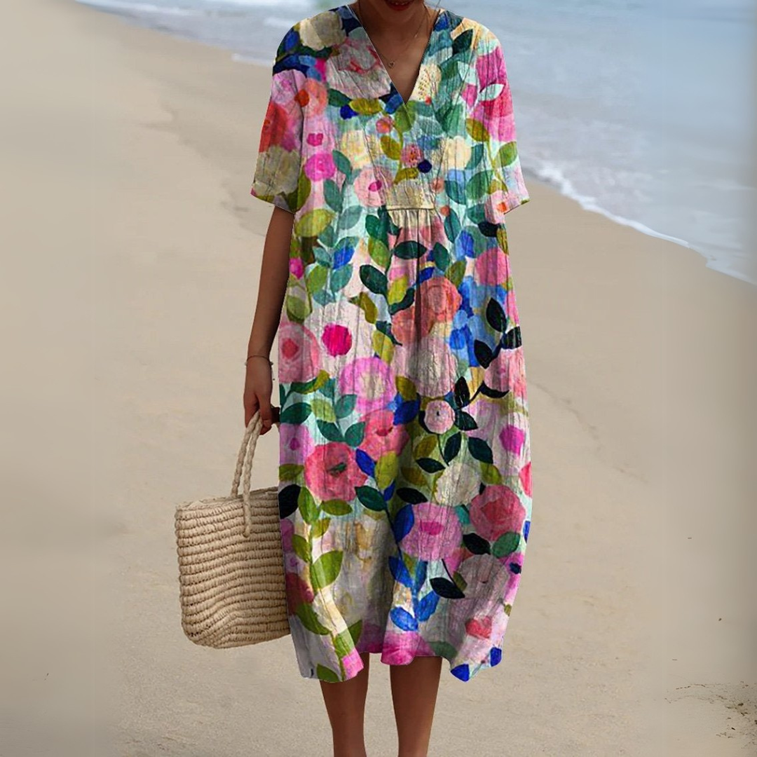 Lesly | Womenâs Floral Short Sleeve Midi Dress