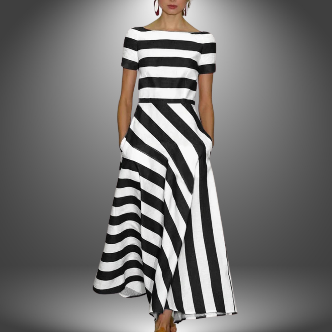 Feah | Womenâs Straight Neckline Striped Maxi Dress