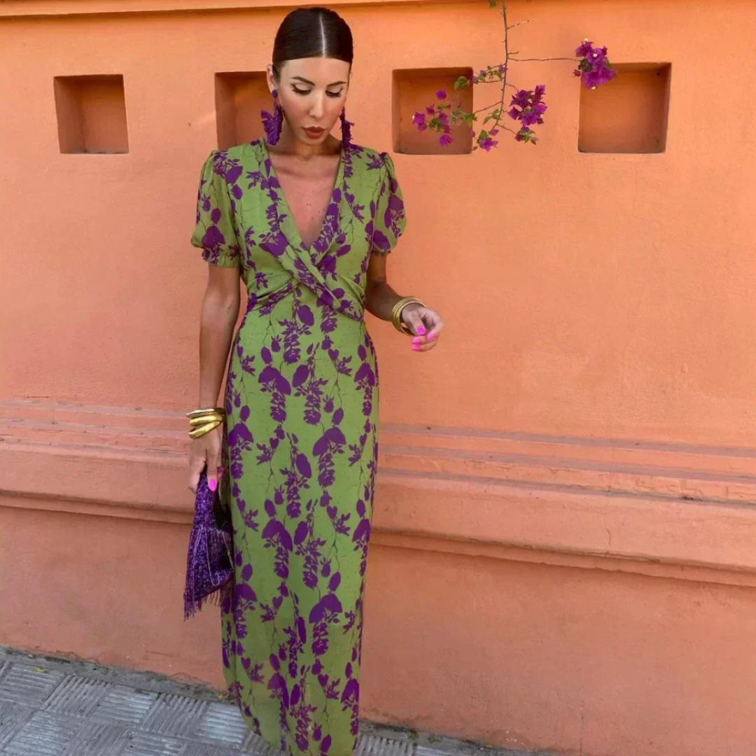 Klara | Womenâs V-Neck Floral Wrap Maxi Dress