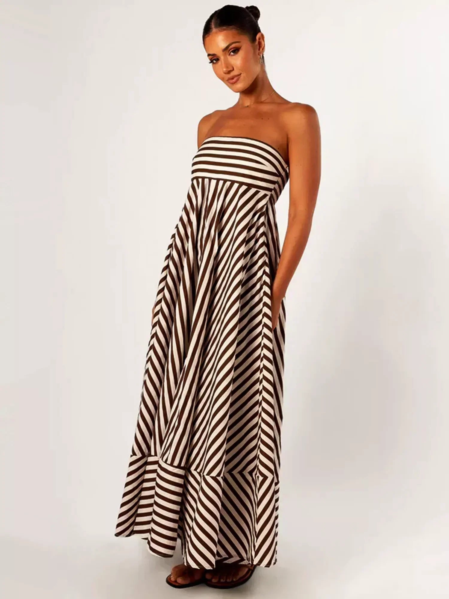 Orsolya | Womenâs Strapless Striped Maxi Dress