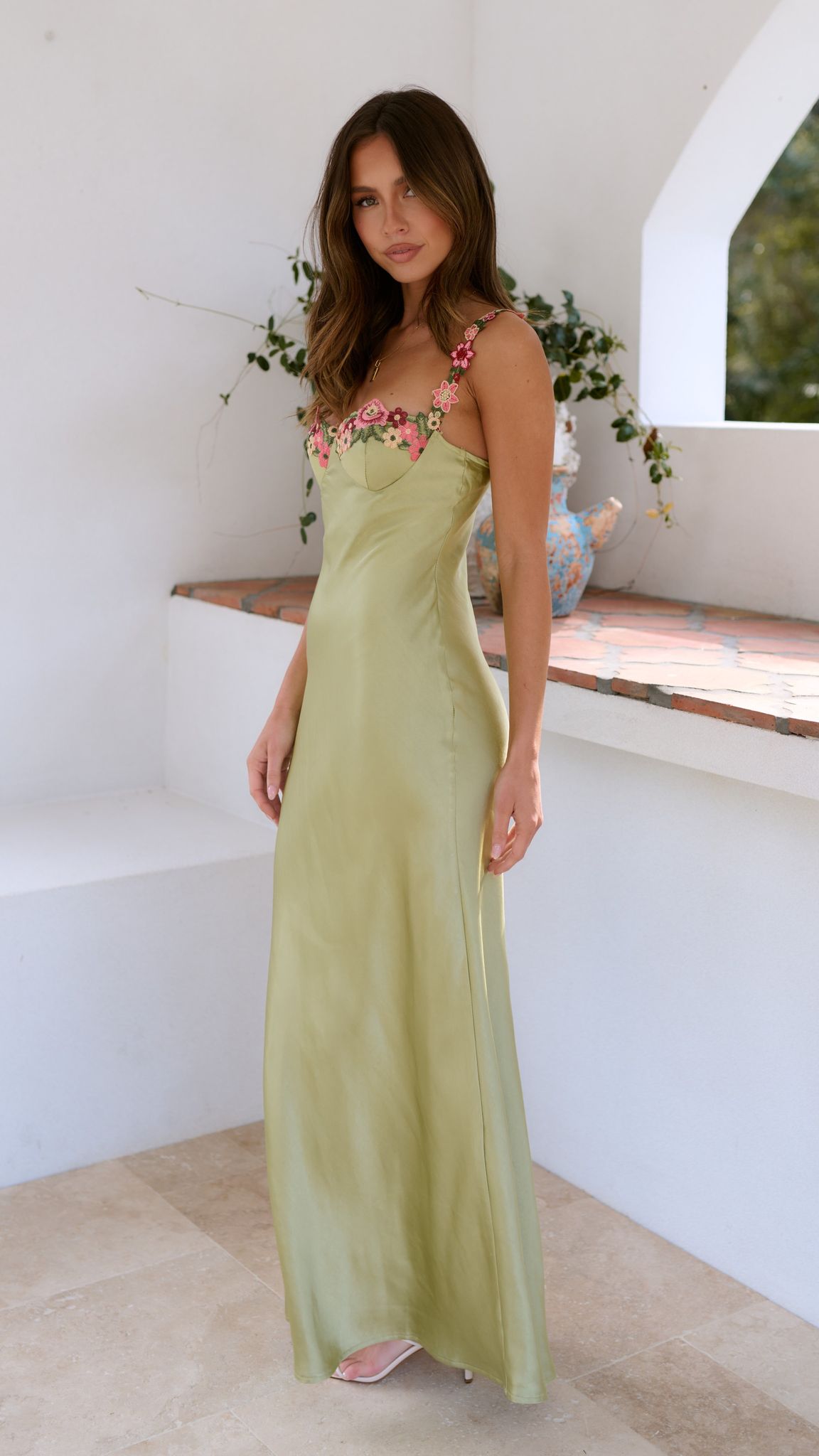 Grazia | Womenâs Embroidered Strap Maxi Dress