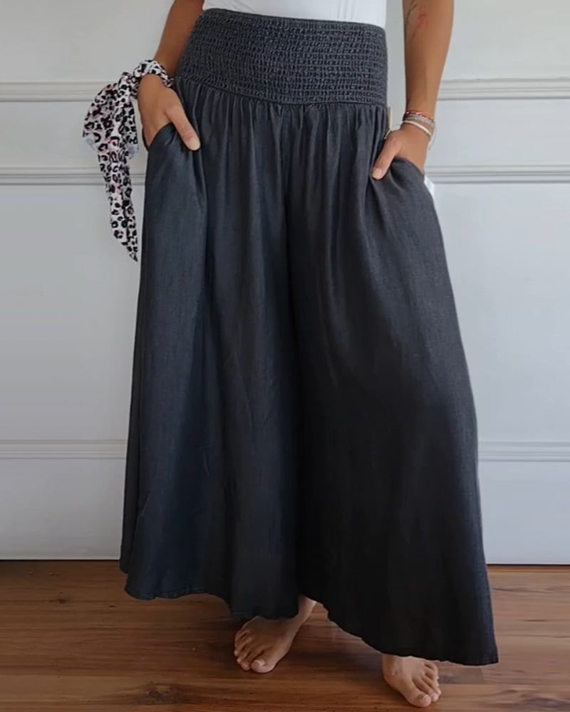 Coleen | Women’s Shirred Waist Chambray Skirt-Style Pants