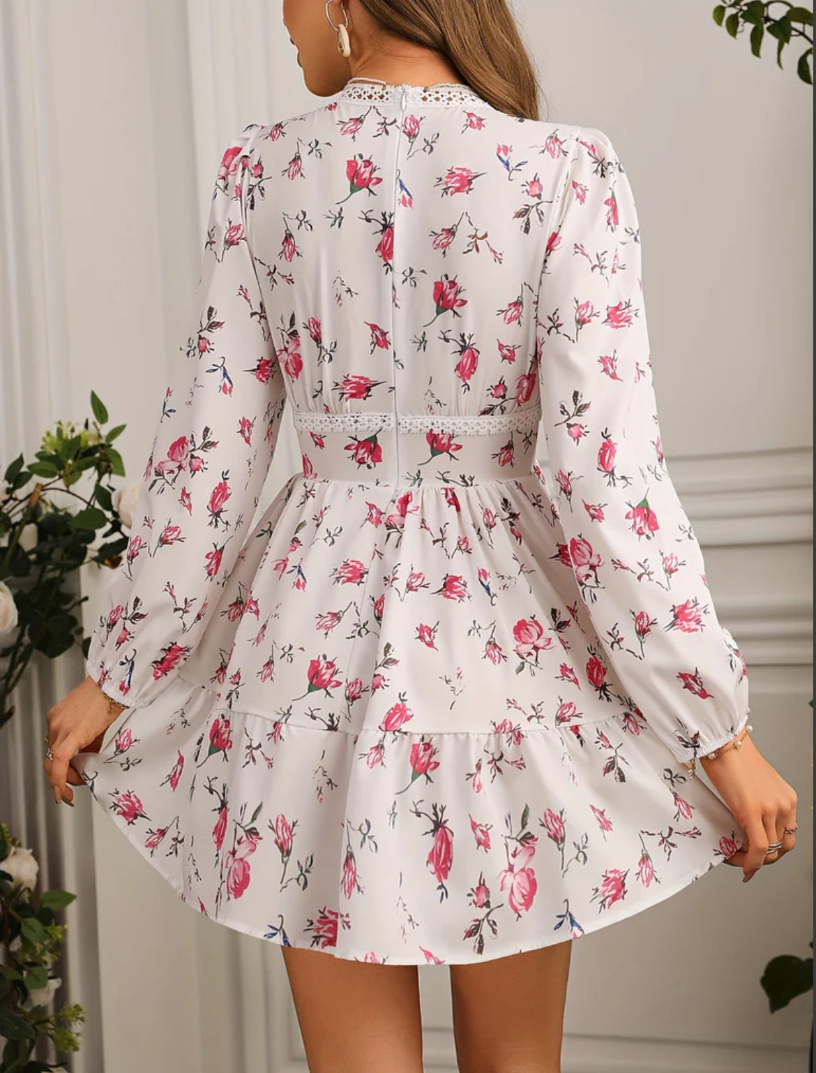 Annabelle | Women’s Crochet Lace Balloon Sleeve Mini Dress