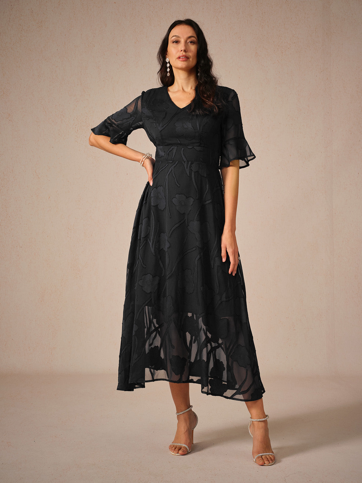 Aishana | Womenâs Short Sleeve Floral Midi Dress