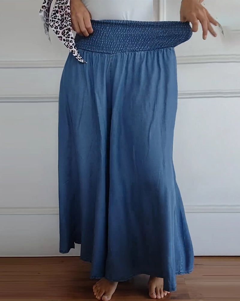 Coleen | Women’s Shirred Waist Chambray Skirt-Style Pants