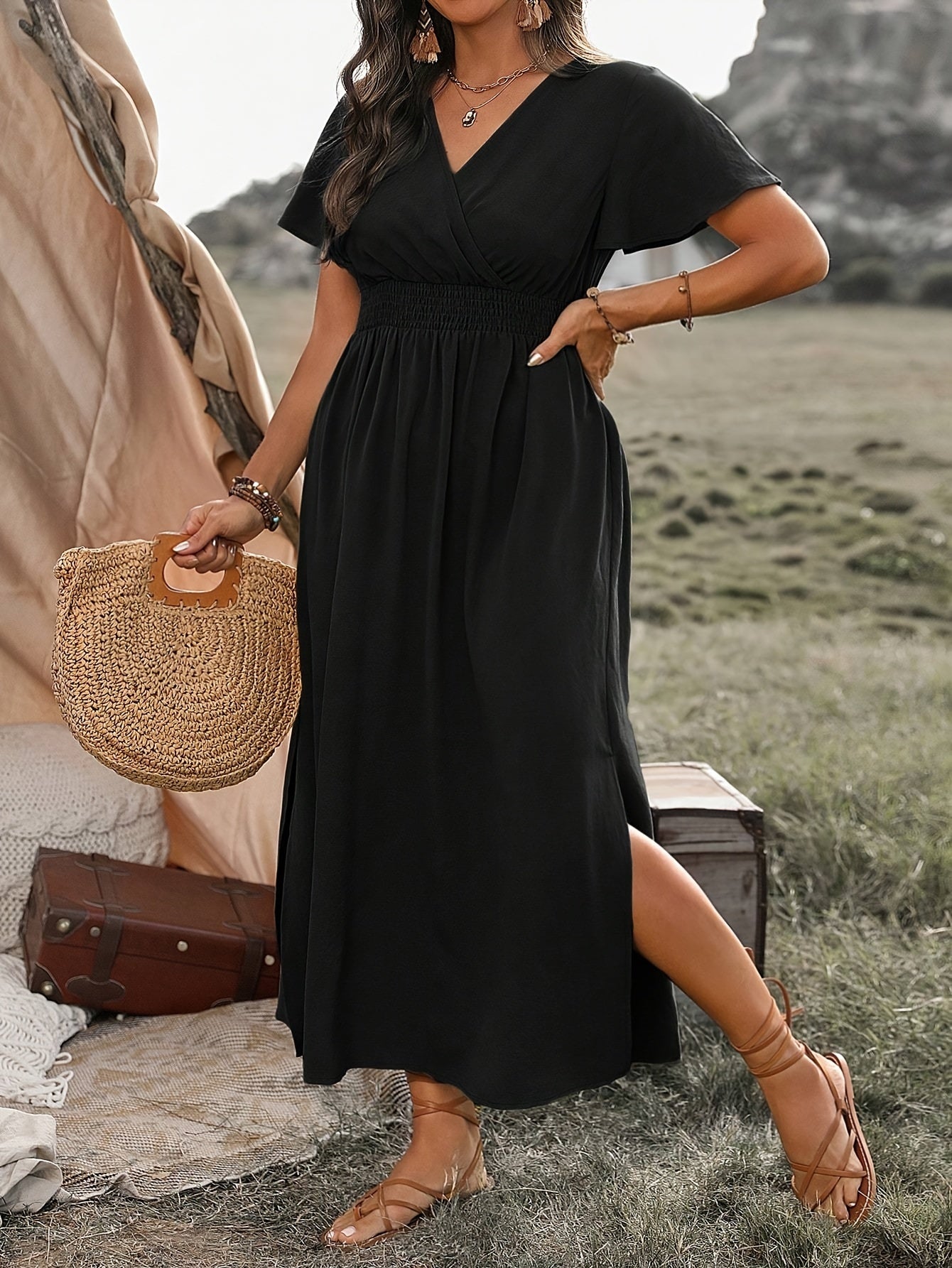 Kaia | Womenâs Short Sleeve Wrap Maxi Dress