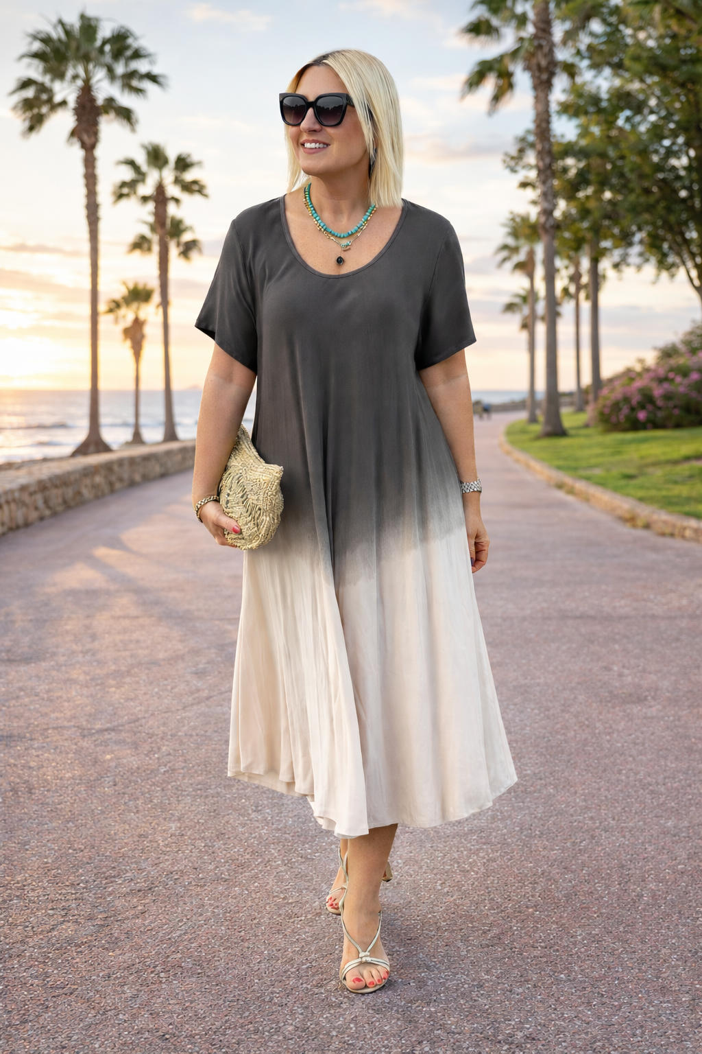 Elonia | Womenâs Short Sleeve Midi Dress