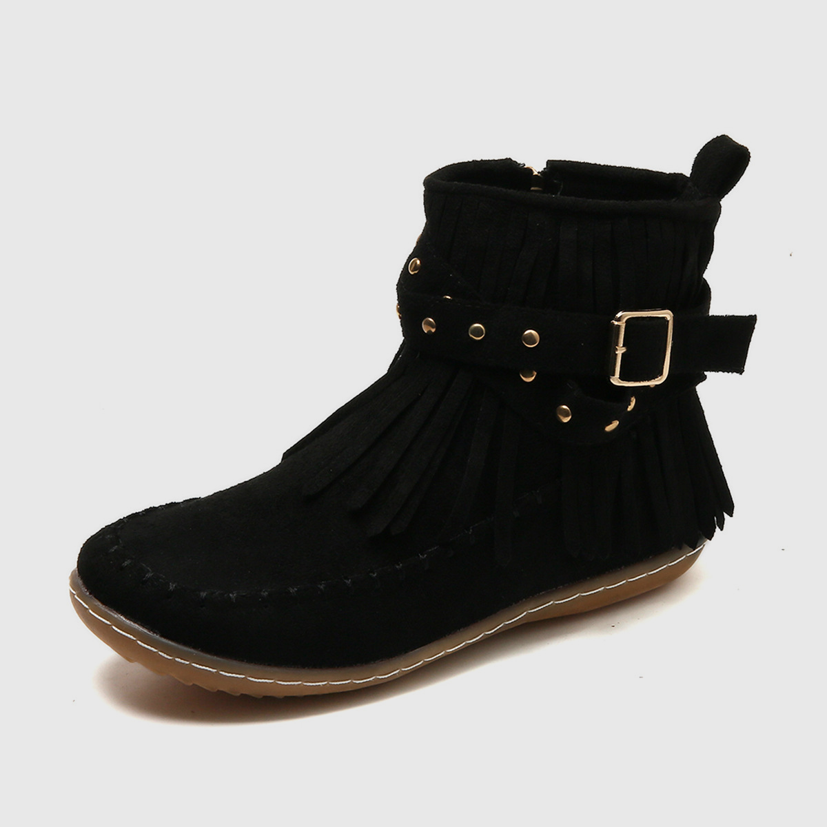 Leontina | Womenâs Ankle Fringe Flat Boots