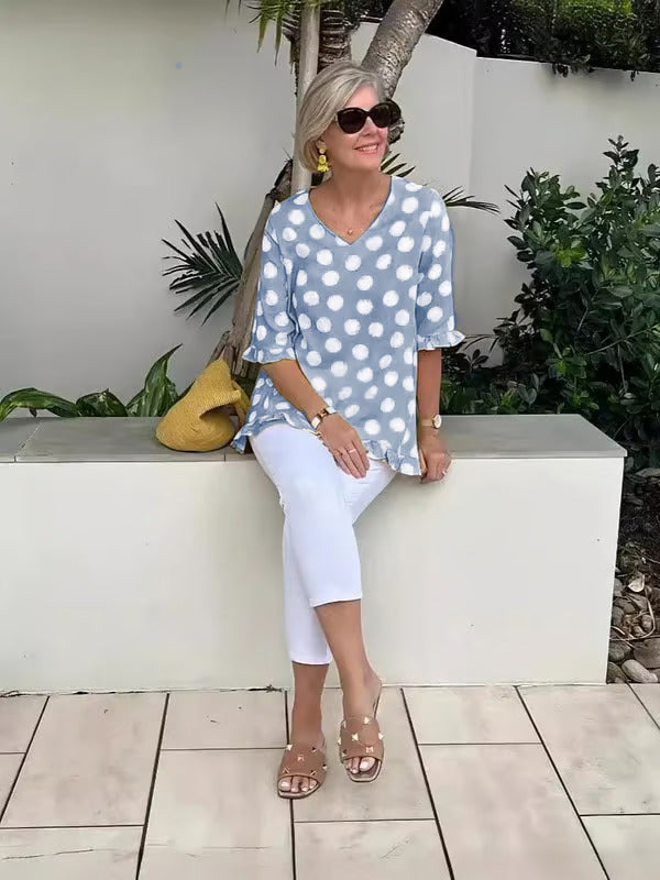 Elvira | Womenâs Polka Dot Linen Blouse