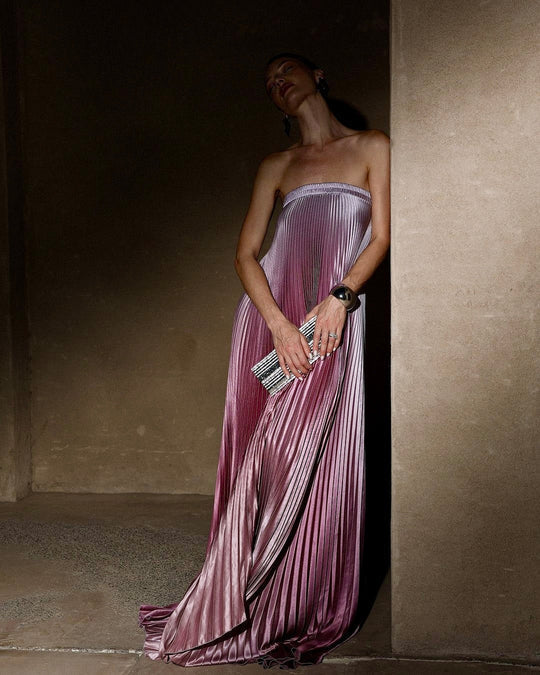Grizel | Womenâs Strapless Pleated Evening Maxi Dress