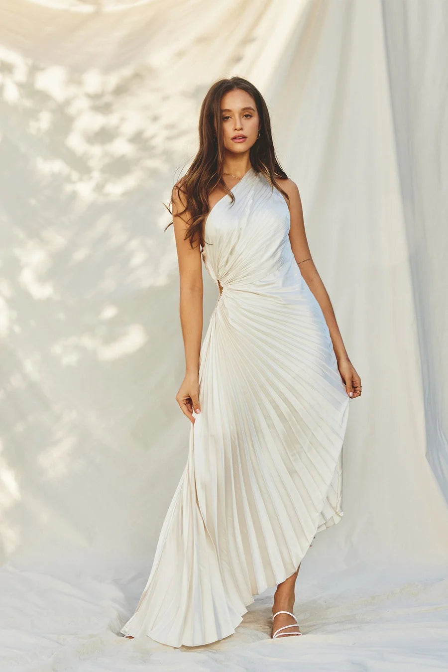Inka | Womenâs One-Shoulder Pleated Maxi Dress