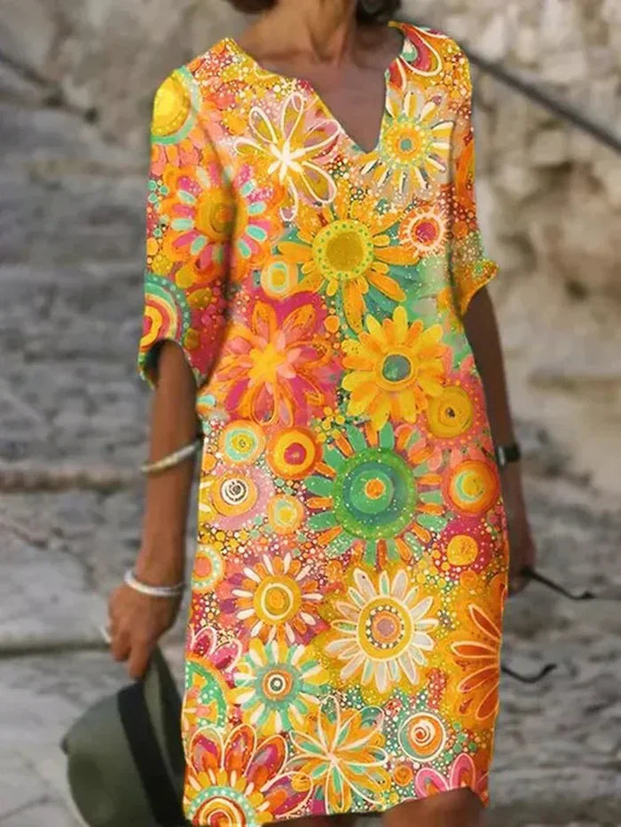 Zephyra | Women’s Floral V-Neckline Midi Dress