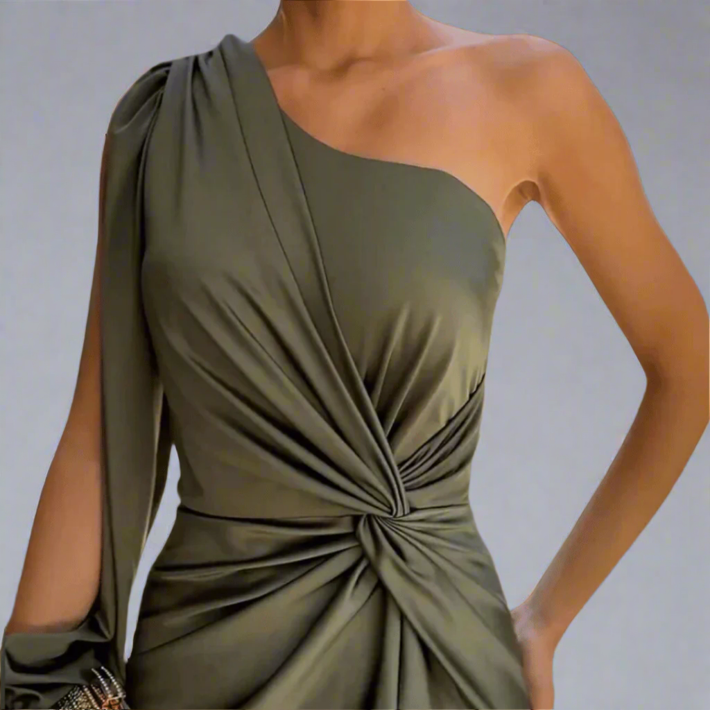 Leonora | Womenâs One Shoulder Front Slit Maxi Dress