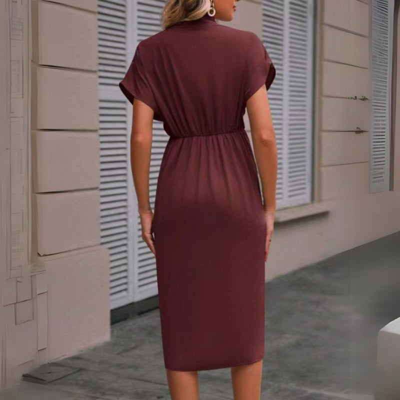 Anoukka | Womenâs Elegant Draped Cocktail Midi Dress