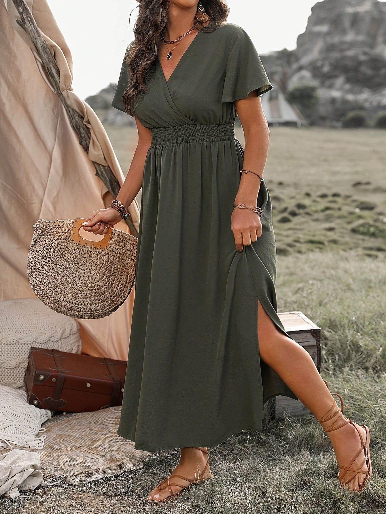 Kaia | Womenâs Short Sleeve Wrap Maxi Dress