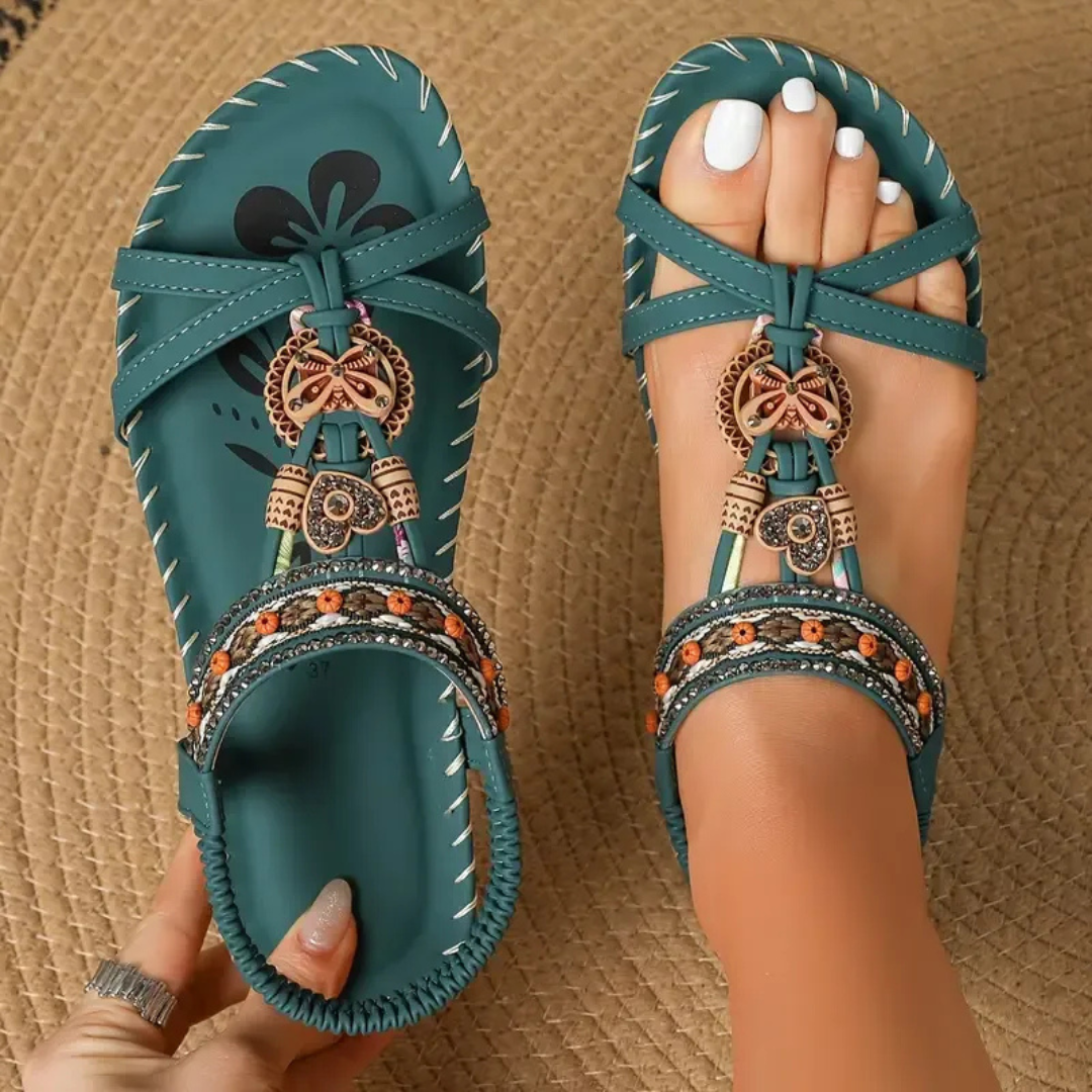 Amandine | Womenâs Flat T-Strap Summer Orthopedic Sandals
