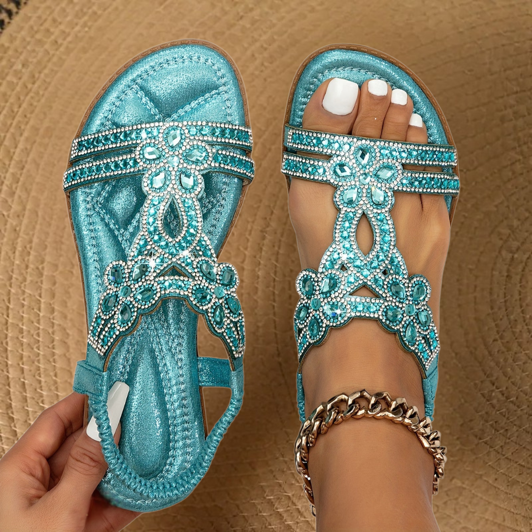 Martina | Womenâs Flat Summer Rhinestone Details Orthopedic Sandals