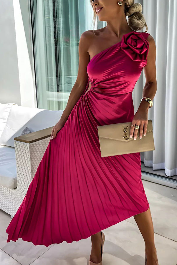 Hazel | Womenâs One Shoulder Pleated Maxi Dress