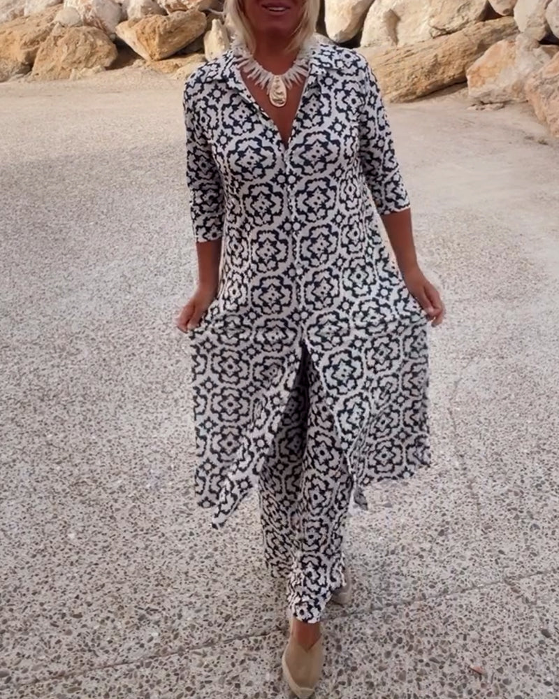 Gavriella | Womenâs Geometric V-Neck Two-Piece Set
