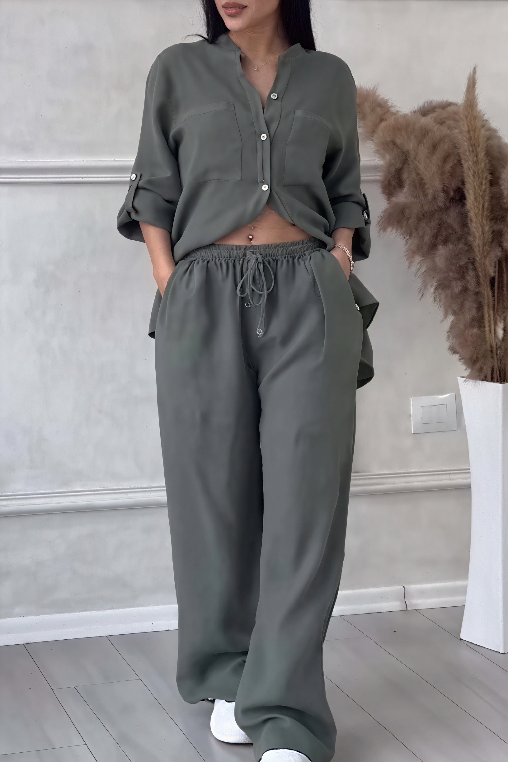 Grazyna | Women’s Button-Up Wide Leg Two-Piece Set