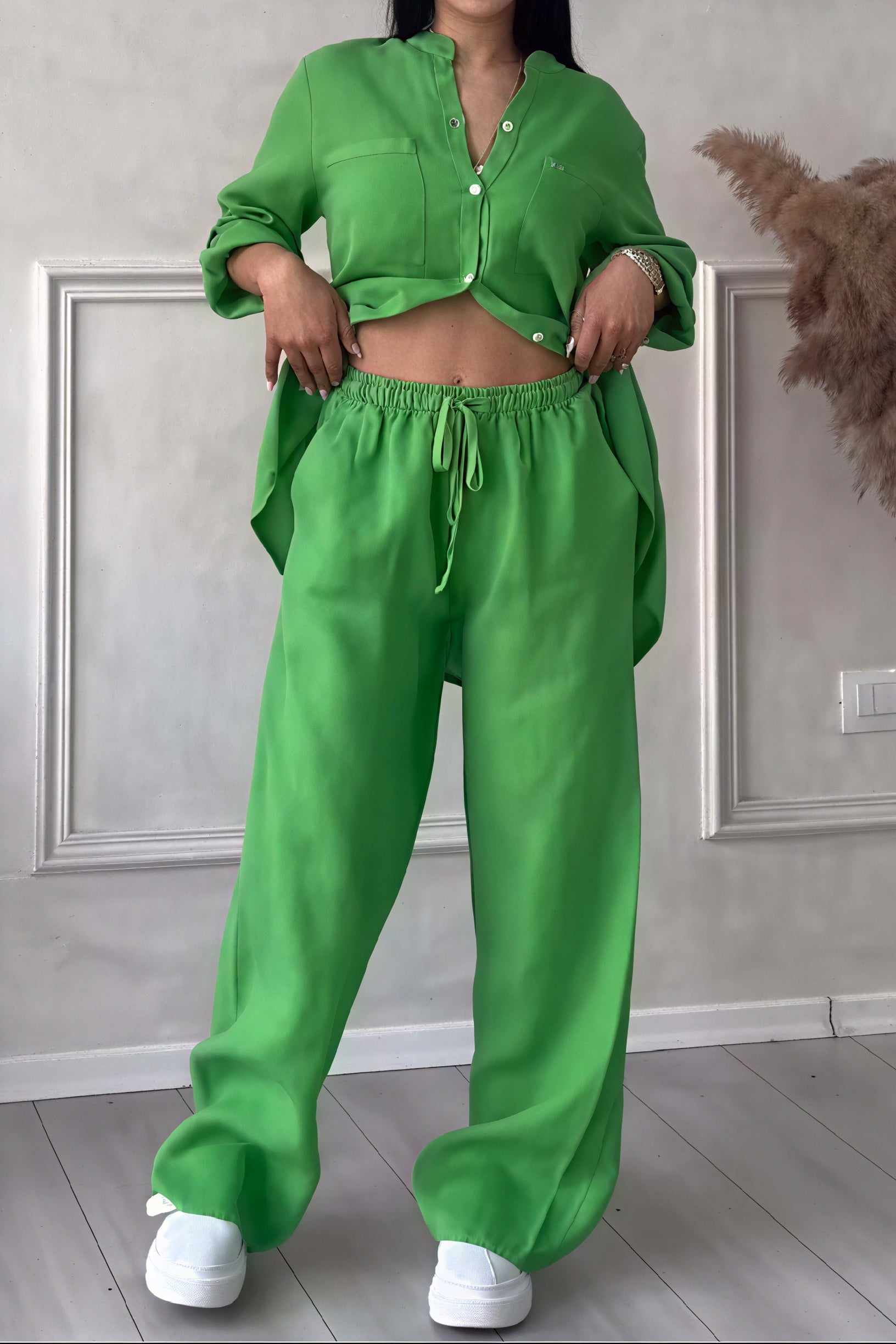 Grazyna | Women’s Button-Up Wide Leg Two-Piece Set