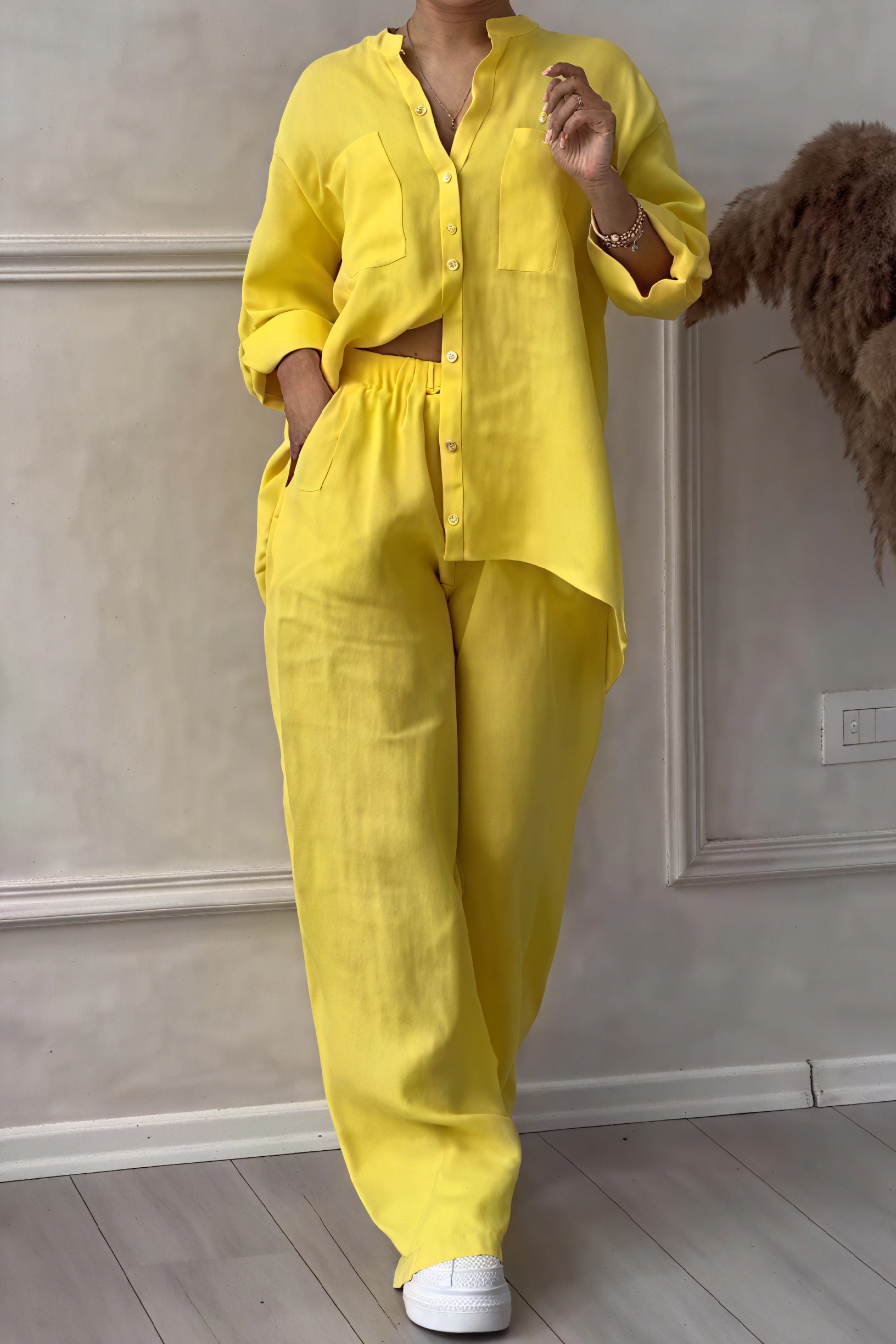 Grazyna | Womenâs Button-Up Wide Leg Two-Piece Set