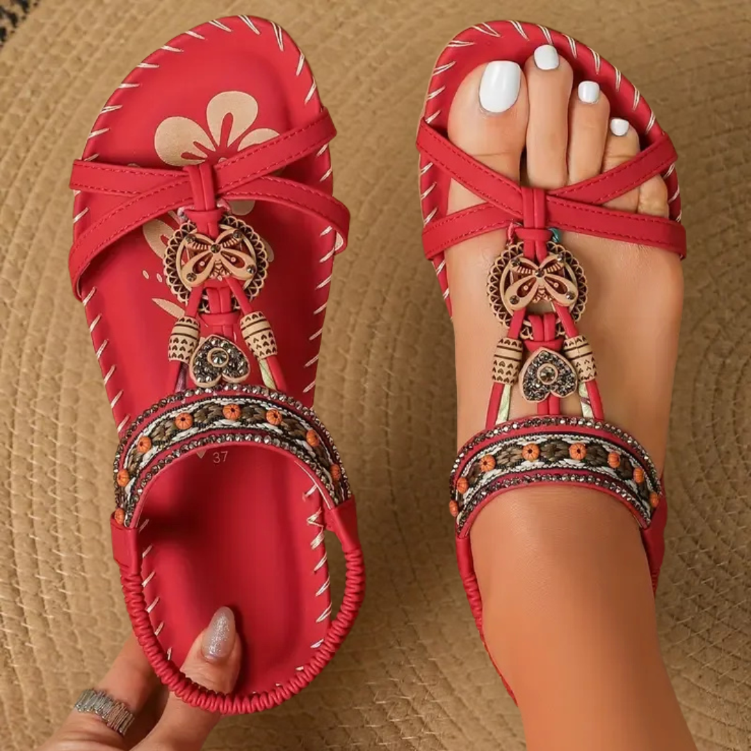 Amandine | Womenâs Flat T-Strap Summer Orthopedic Sandals