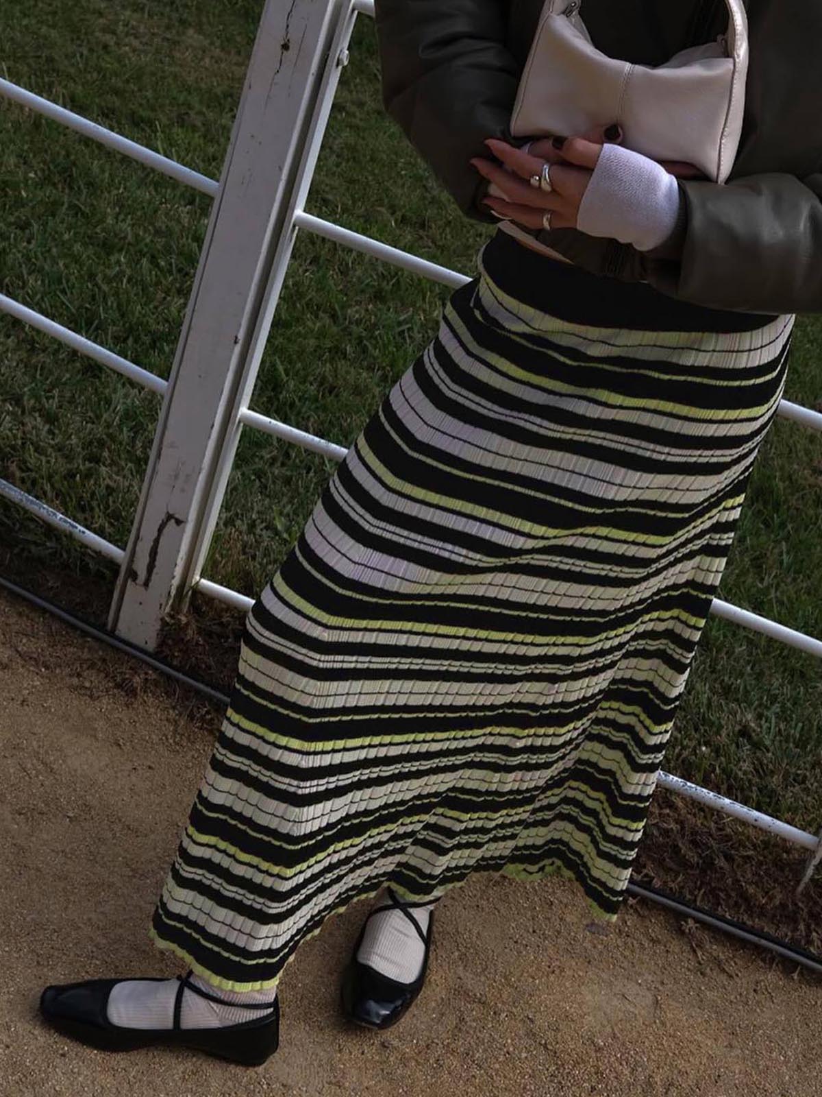 Cornelia | Women’s Striped Knit Midi Skirt