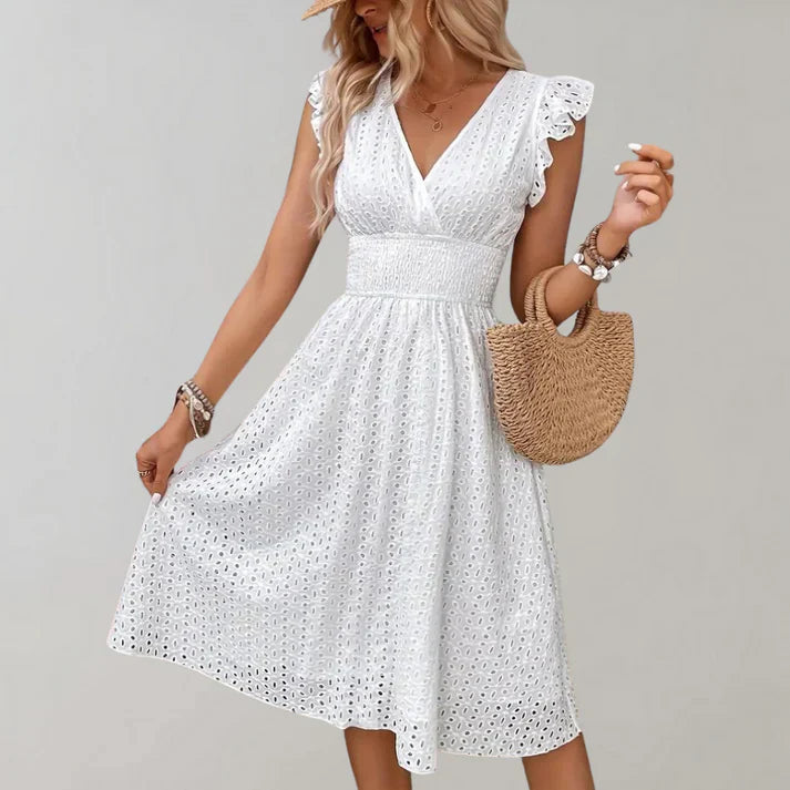 Siri | Womenâs Flutter Sleeves Midi Dress