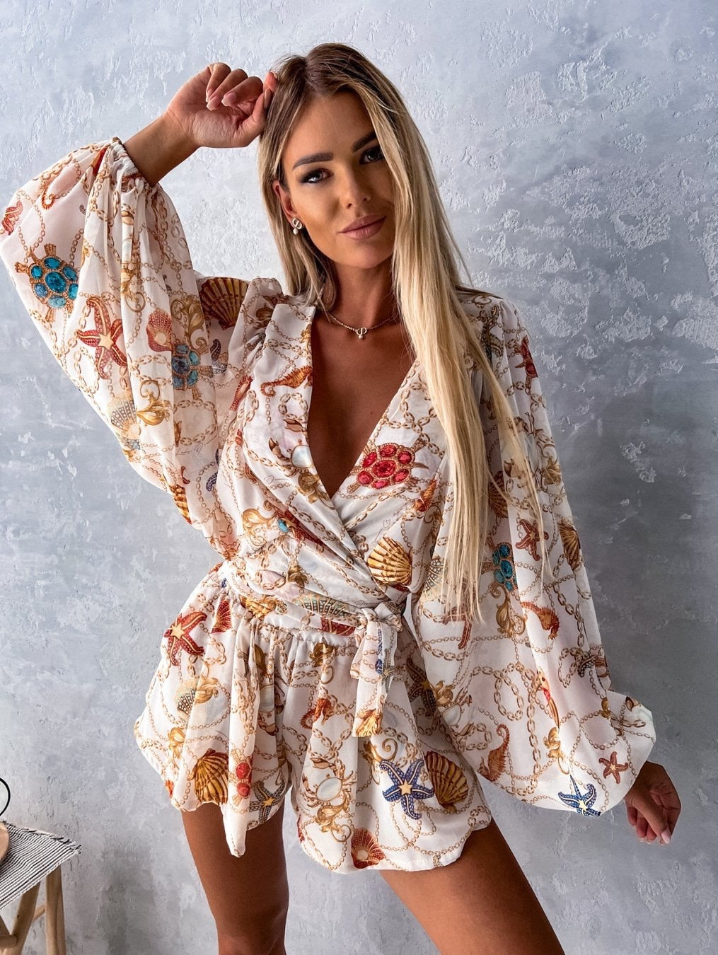 Eirene | Women’s Printed Long Sleeve Shorts Two-Piece Set