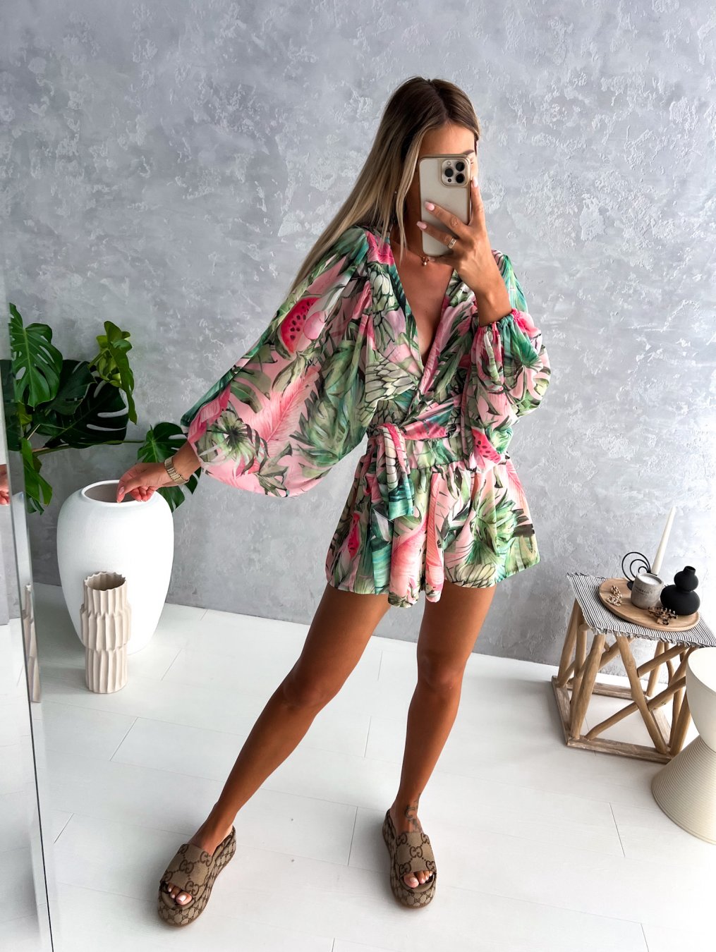 Eirene | Womenâs Printed Long Sleeve Shorts Two-Piece Set