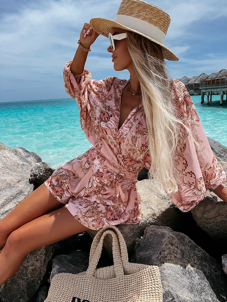 Eirene | Women’s Printed Long Sleeve Shorts Two-Piece Set