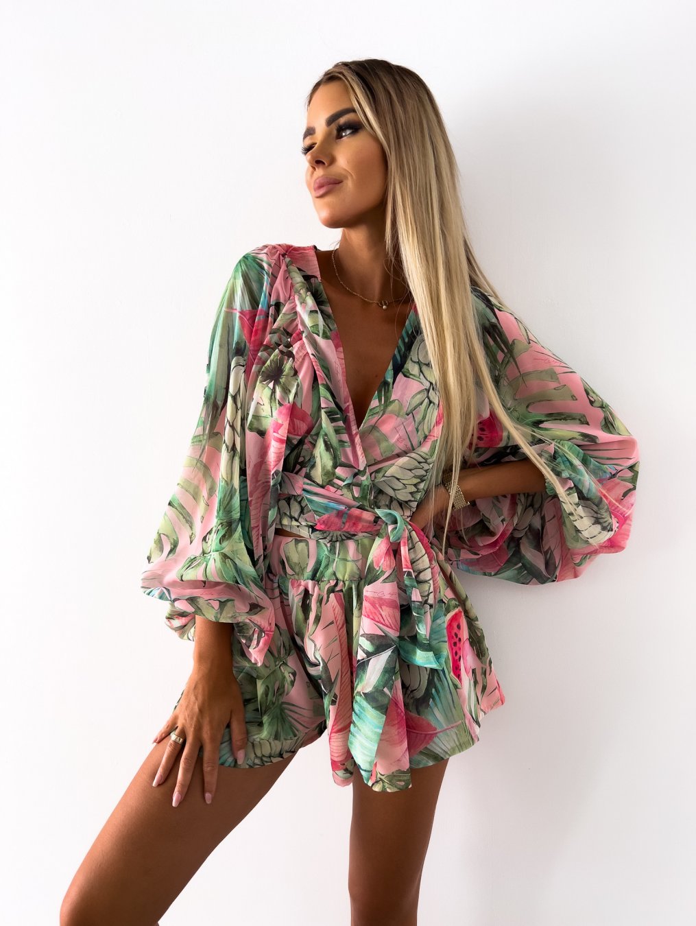 Eirene | Womenâs Printed Long Sleeve Shorts Two-Piece Set