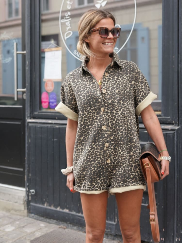 Sandra | Womenâs Leopard Romper Jumpsuit
