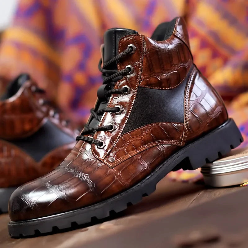 Carlsen | Men’s Crocodile Embossed Ankle Boots