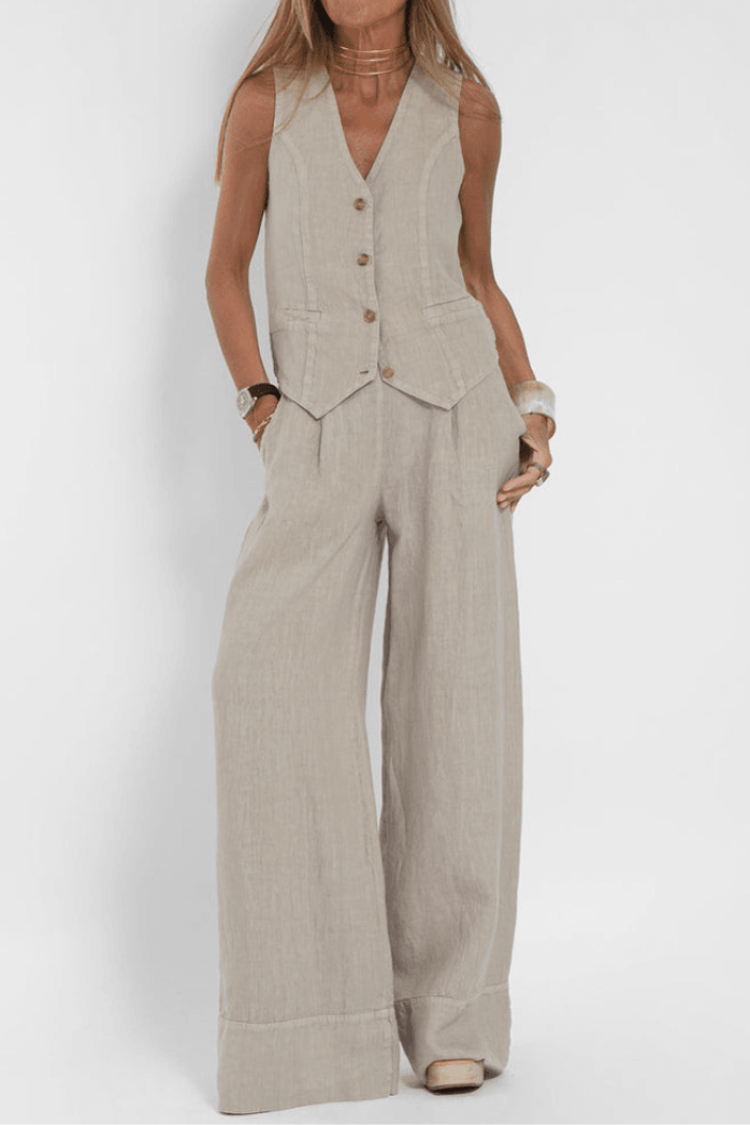 Olina | Womenâs Sleeveless Wide Leg Two-Piece Set